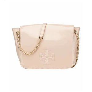 Tory Burch Light Oak Charlie Patent Leather Small Flap Shoulder Bag